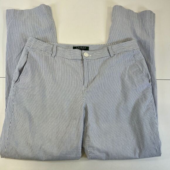Ralph Lauren Green Label EDITA Lined Pant Slim Blue/White Pinstripe Sz 12 Petite - Picture 13 of 13